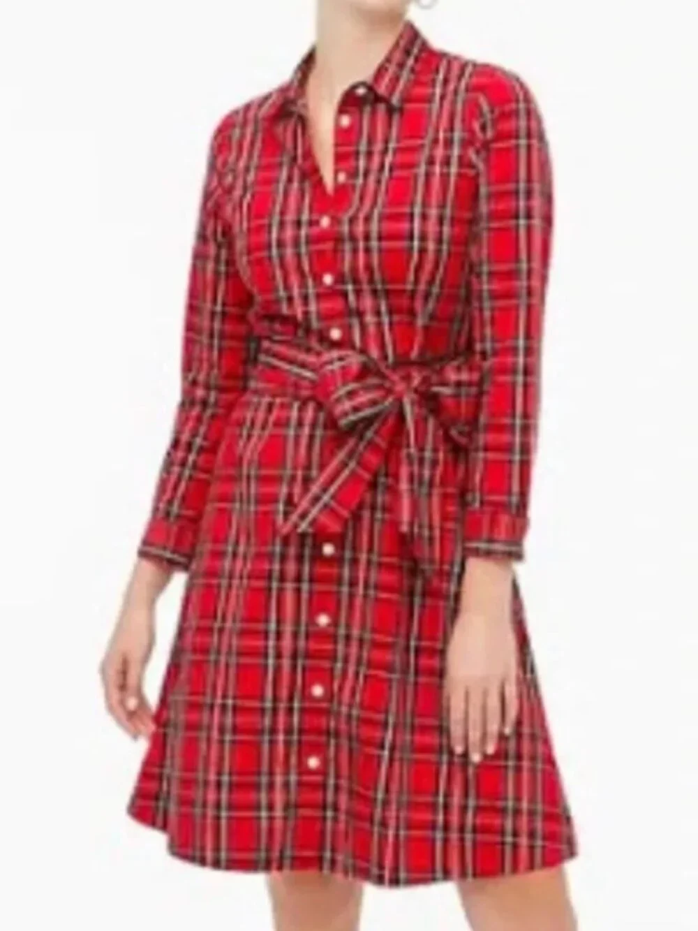 J. Crew Long-sleeve tie-waist shirt-dress in tartan